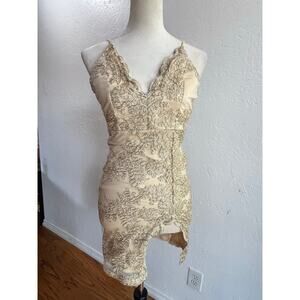 Windsor Gold Lace Embroidered Mini Dress XS
